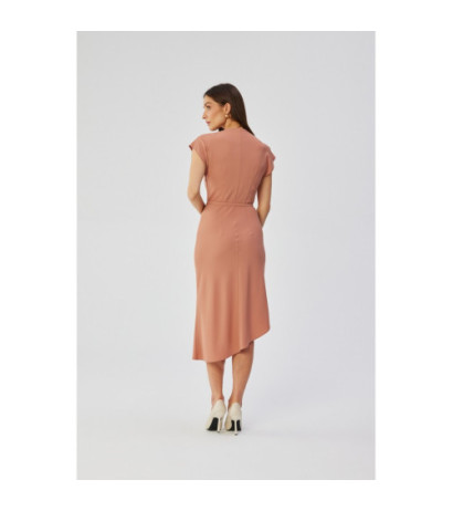 S362 Sukienka asymetryczna z dekoltem typu woda - różana