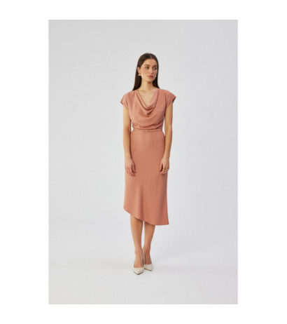 S362 Sukienka asymetryczna z dekoltem typu woda - różana