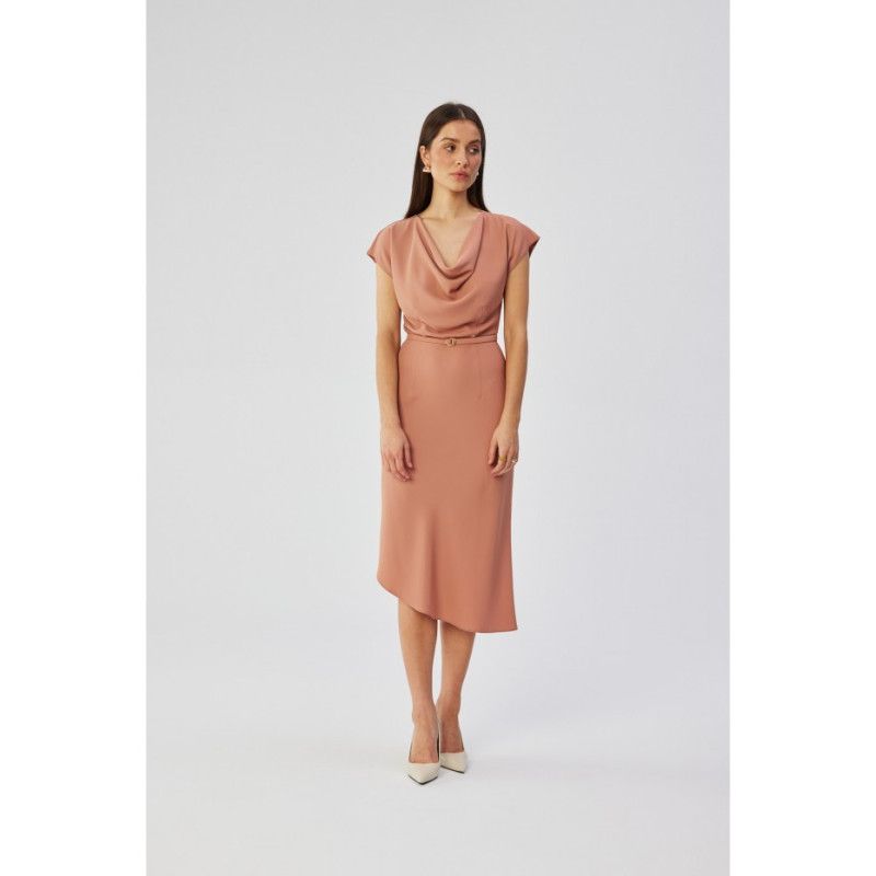 S362 Sukienka asymetryczna z dekoltem typu woda - różana