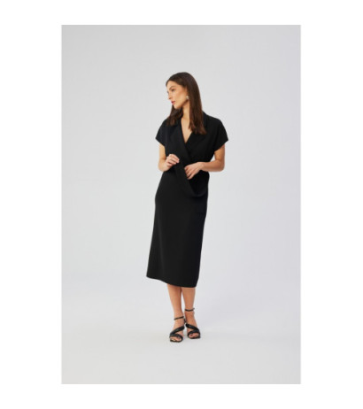 S363 Sukienka midi z kołnierzem - czarna