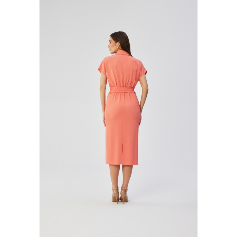 S363 Sukienka midi z kołnierzem - pomarańczowa