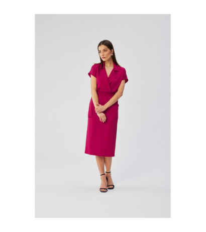 S363 Sukienka midi z kołnierzem - śliwkowa