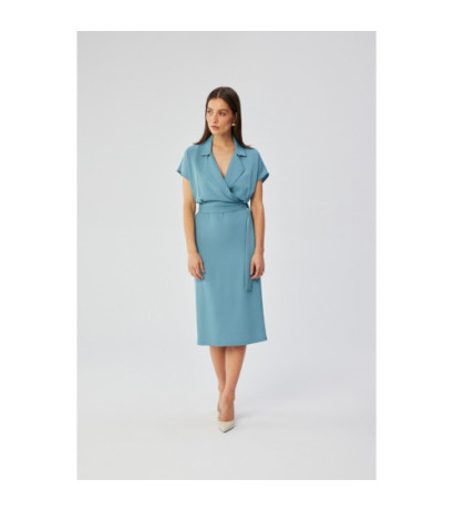 S363 Sukienka midi z kołnierzem - zimnoniebieska