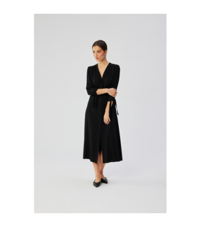 S365 Sukienka midi z wiązanymi mankietami - czarna