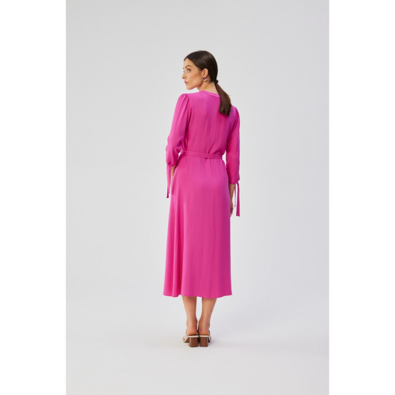 S365 Sukienka midi z wiązanymi mankietami - liliowa