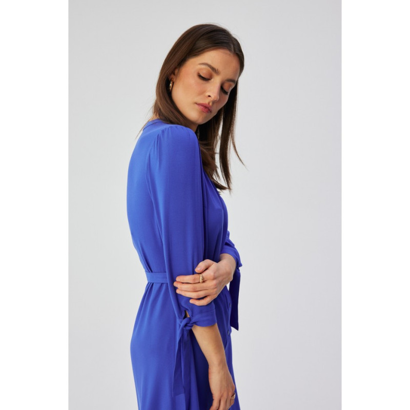S365 Sukienka midi z wiązanymi mankietami - niebieska