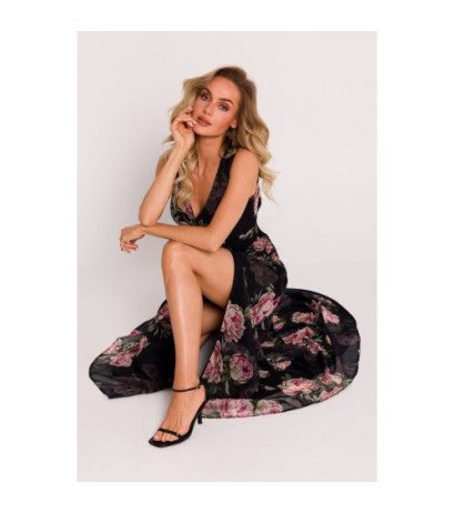 M781 Sukienka maxi szyfonowa z wysokim rozcięciem - model 1