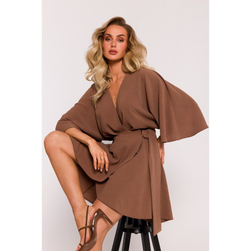 M785 Sukienka mini z rozkloszowanym dołem - czekoladowa