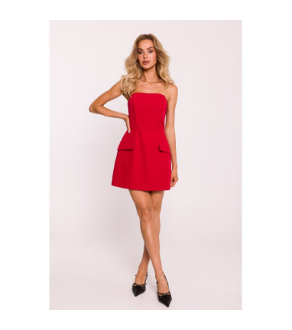 M794 Mini sukienka gorsetowa gładka - czerwona