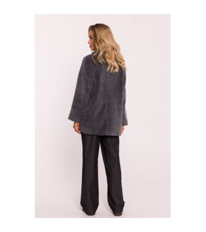 M808 Krótki płaszcz z włosem - szary melanż