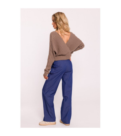 M809 Krótki sweterek z kopertowym dekoltem - cappuccino