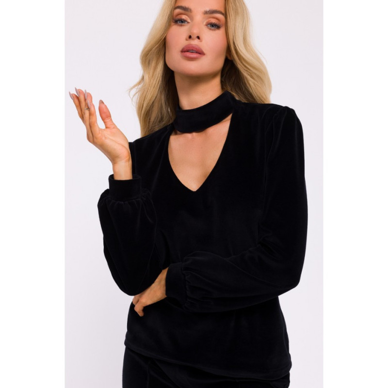 M831 Welurowa bluzka z dekoltem typu halter neck - czarna