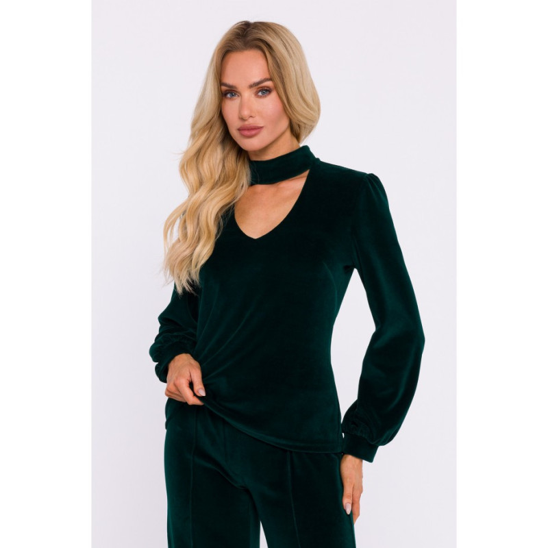 M831 Welurowa bluzka z dekoltem typu halter neck - zielona