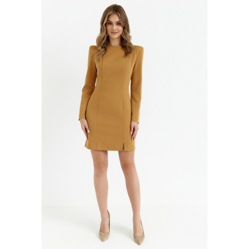 M755 Sukienka z modelującymi przeszyciami - cynamonowa