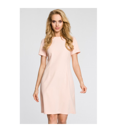 M309 Sukienka trapezowa z kontrafałdą na plecach - pudrowa