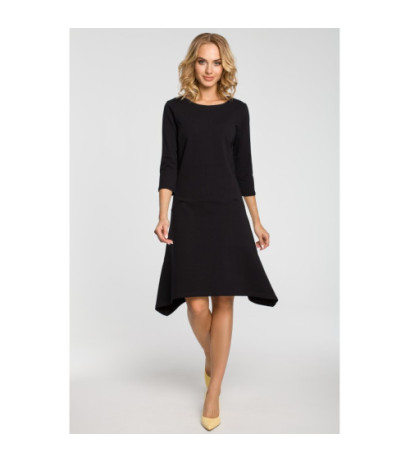 M328 Asymetryczna sukienka z obniżoną talią - czarna