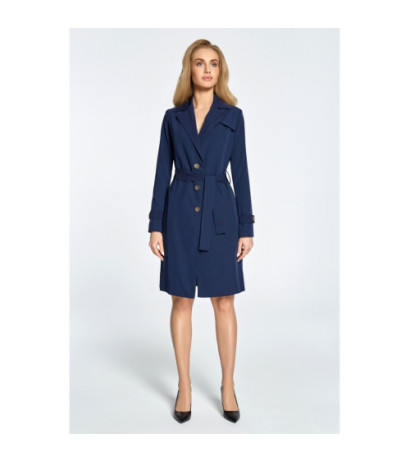 S094 Lekko taliowany płaszcz ze szlufkami - granatowy