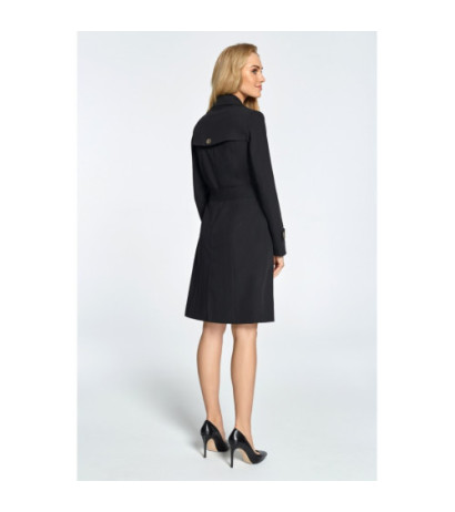 S094 Lekko taliowany płaszcz ze szlufkami - czarny