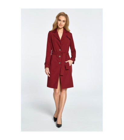 S094 Lekko taliowany płaszcz ze szlufkami - bordowy