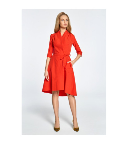 S099 Sukienka midi na zakładkę z tunelem - czerwona