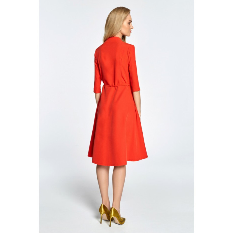 S099 Sukienka midi na zakładkę z tunelem - czerwona
