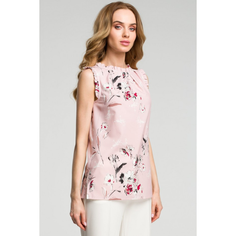 M384 Bluzka z falbankami - pudrowa