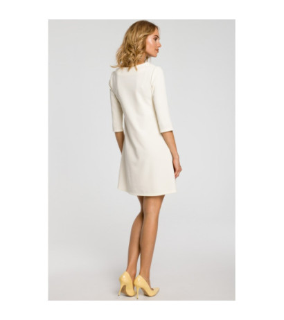 M029 Gładka tunika sukienka trapezowa - ecru