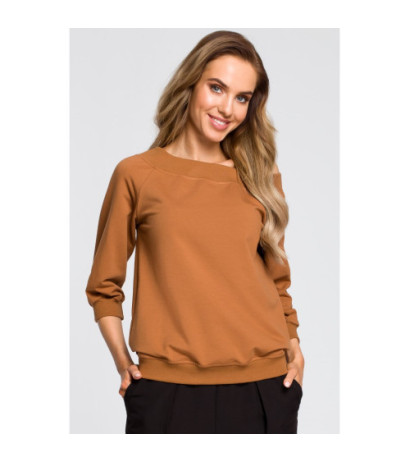 M412 Bluzka z opadającym ramieniem - karmelowa