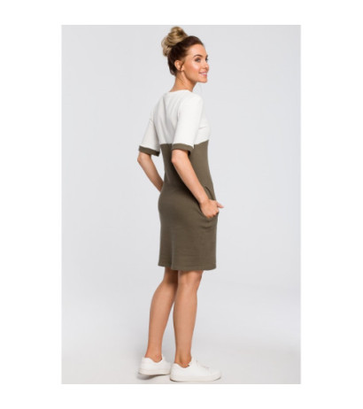 M418 Wygodna dwukolorowa sukienka - militarno-zielona
