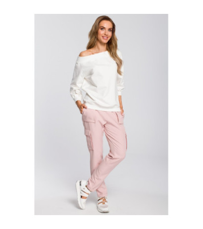 M425 Zwężane spodnie damskie z kieszeniami - pudrowe