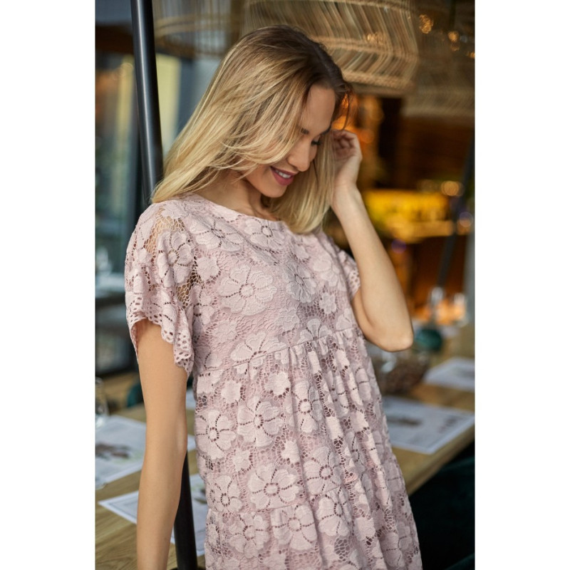 M430 Zwiewna koronkowa sukienka - różowa