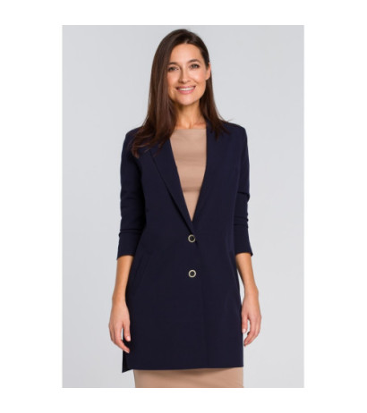 S142 Długi żakiet z rozcięciami na bokach - granatowy