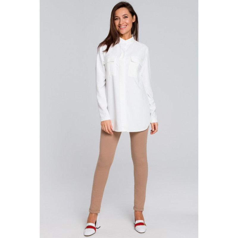 S144 Luźna bluzka koszulowa - ecru