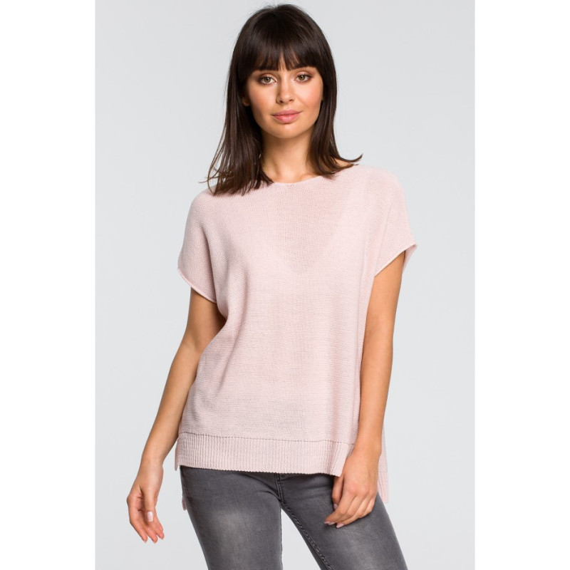BK021 Sweter z dekoltem na plecach - różowy