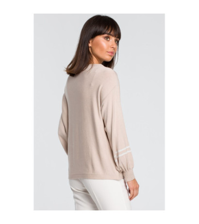 BK024 Sweter z szerokimi rękawami i lampasem - beżowy