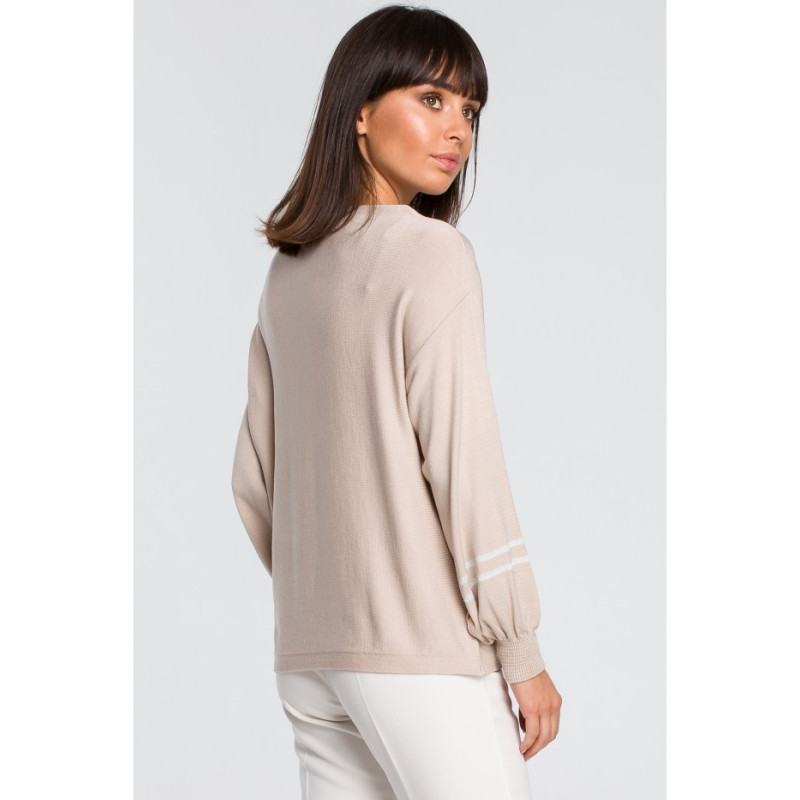 BK024 Sweter z szerokimi rękawami i lampasem - beżowy