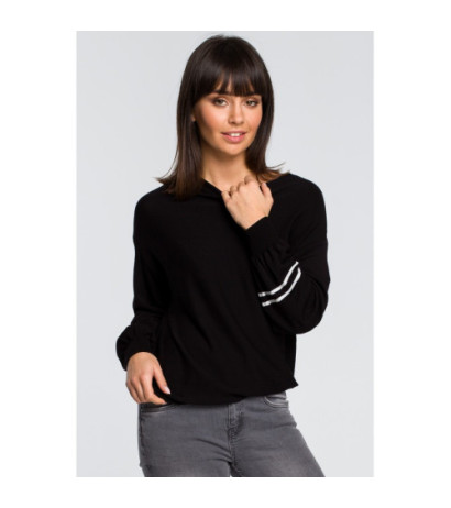 BK024 Sweter z szerokimi rękawami i lampasem - czarny