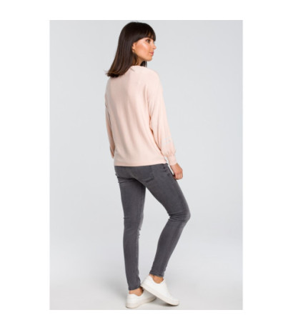 BK024 Sweter z szerokimi rękawami i lampasem - brzoskwiniowy
