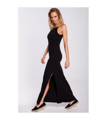 M432 Bawełniana sukienka maxi na ramiączkach - czarna