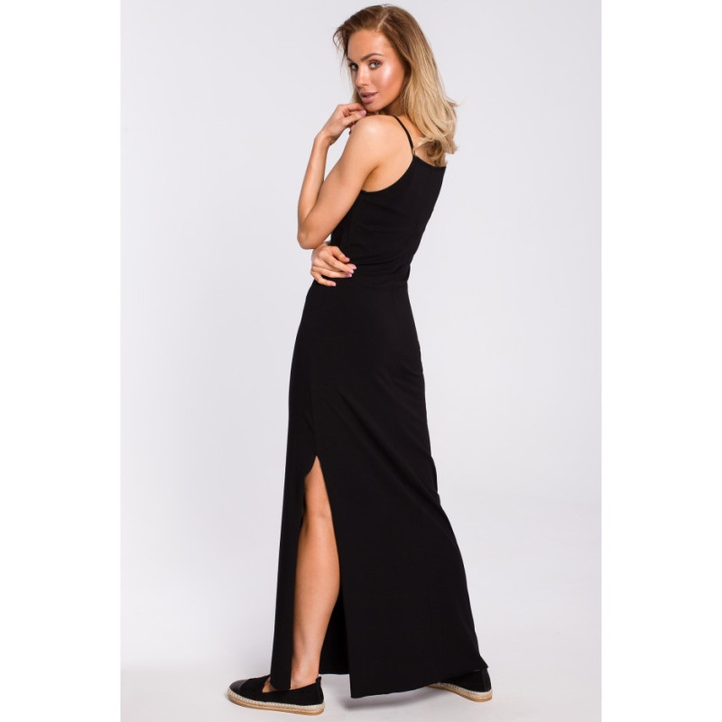 M432 Medvilninė maxi suknelė be petnešėlių - juoda