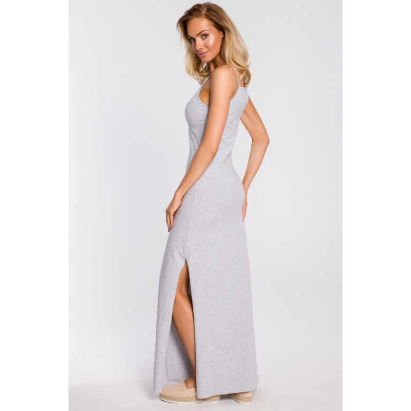 M432 Bawełniana sukienka maxi na ramiączkach - szara