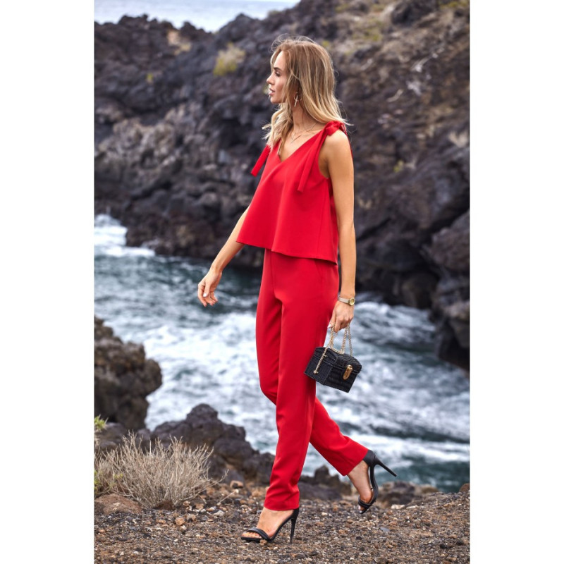 M437 Kombinezon z wiązaniem na ramionach - czerwony