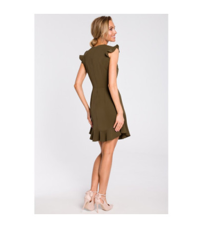 M438 Urocza sukienka mini z falbaną - khaki