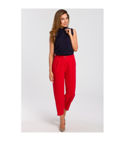 S172 Bluzka damska z kołnierzykiem bez rękawów - granatowa