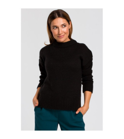 S185 Krótki sweter o luźnym splocie - czarny