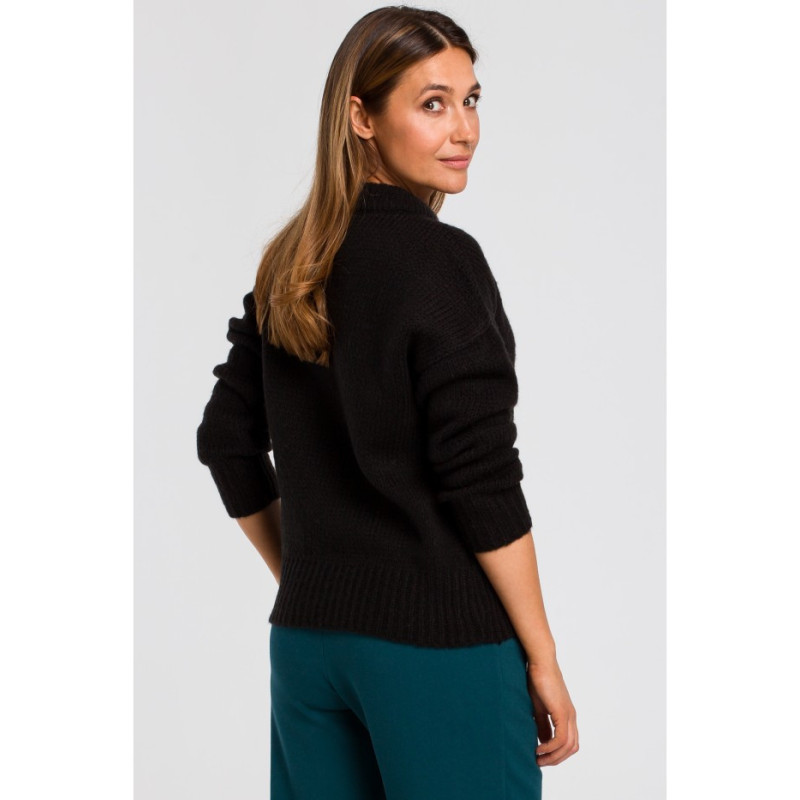 S185 Krótki sweter o luźnym splocie - czarny