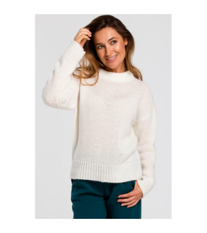 S185 Krótki sweter o luźnym splocie - ecru