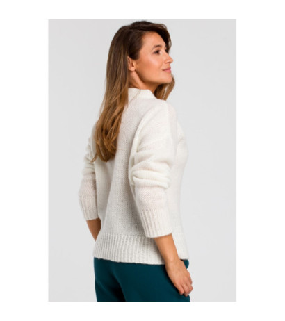 S185 Krótki sweter o luźnym splocie - ecru