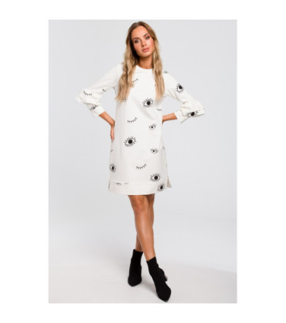 M445 Sukienka z falbanami przy rękawach - ecru