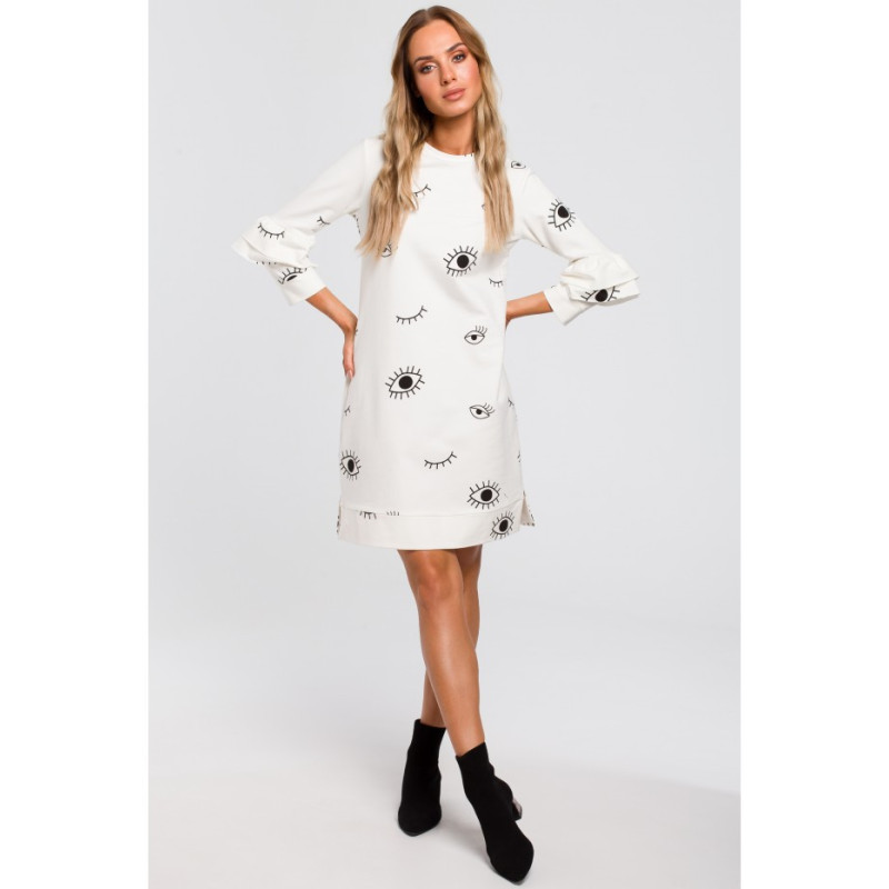 M445 Sukienka z falbanami przy rękawach - ecru